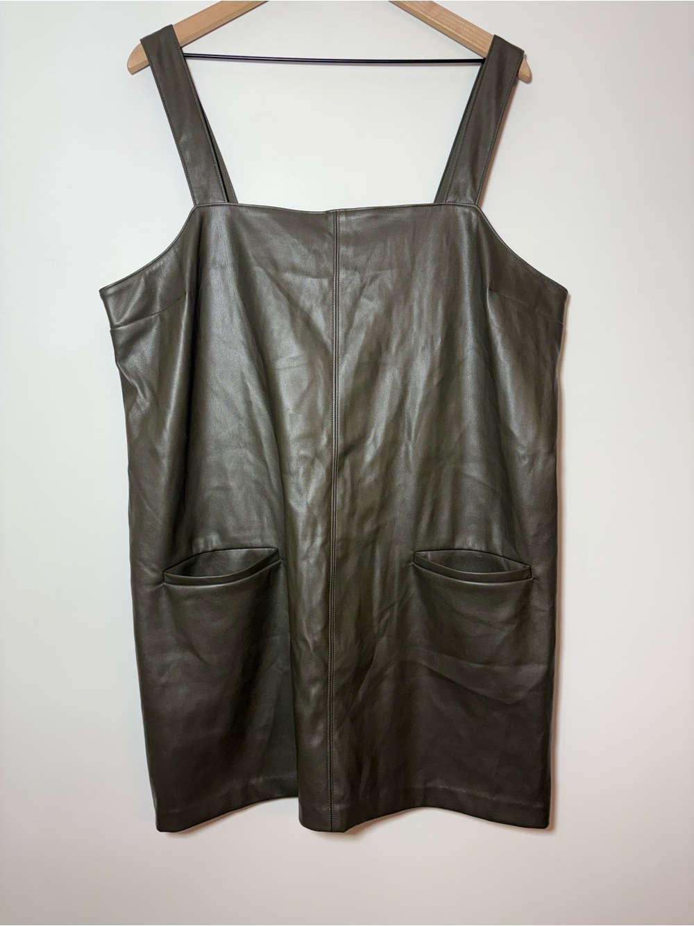 Abercrombie & Fitch Vegan Leather Shift Mini Dress Sz XL Olive Green